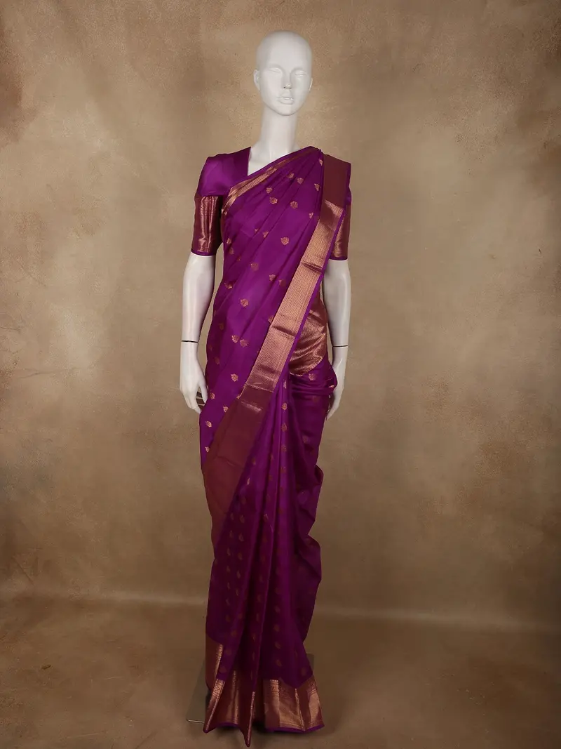 Royal Magenta Purple Butta Zari Woven Design Pure Kanchipuram Silk Saree 1