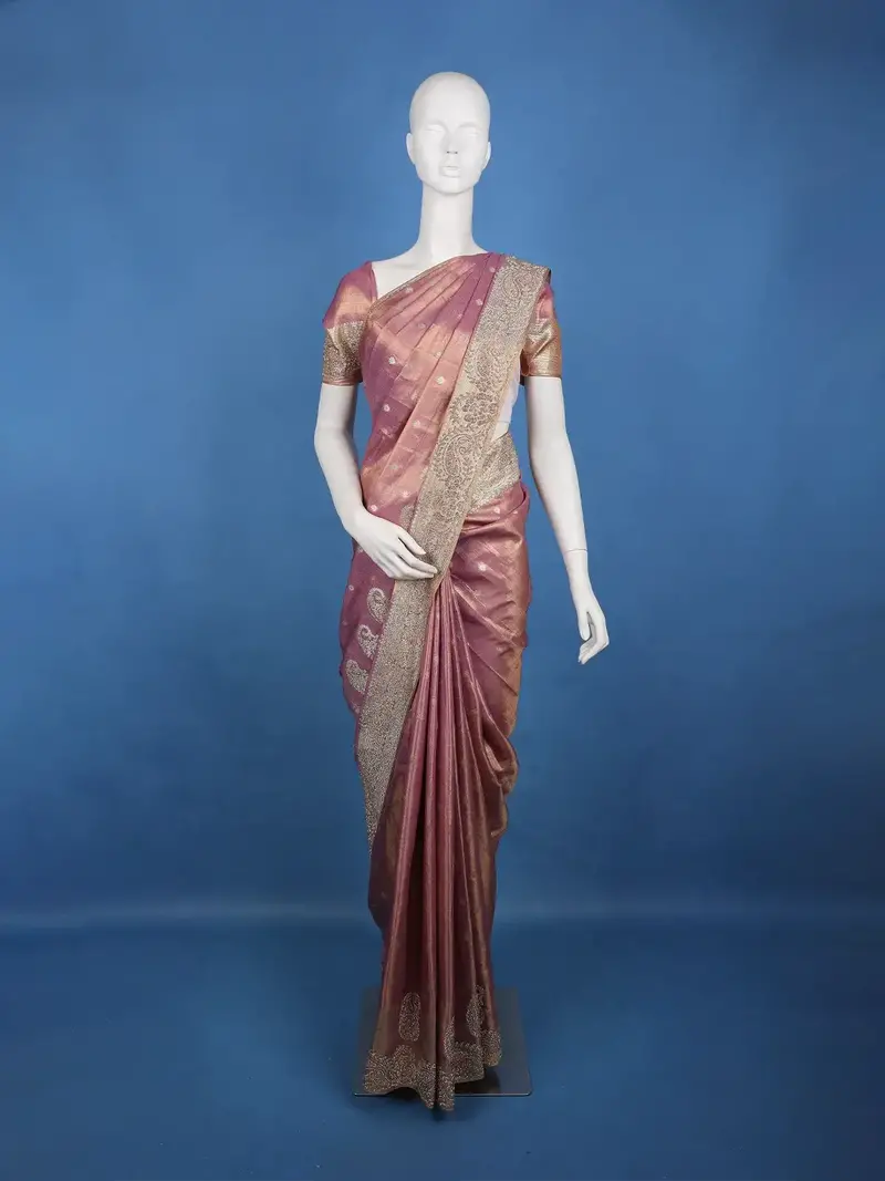 Royal Mauve Floral And Paisley Motifs Banarasi Silk Saree 1
