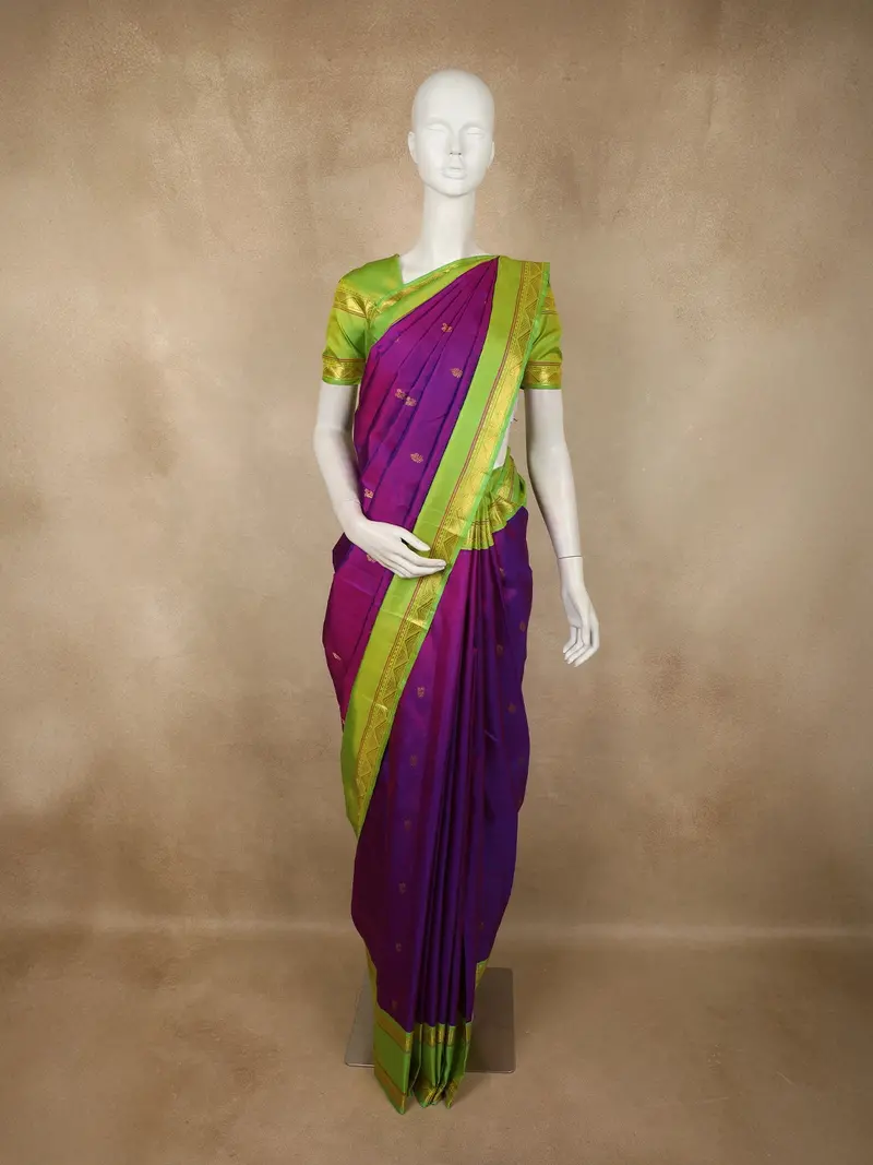 Royal Purple Butta Zari Woven Design Pure Kanchipuram Silk Saree With Contrast Border 1