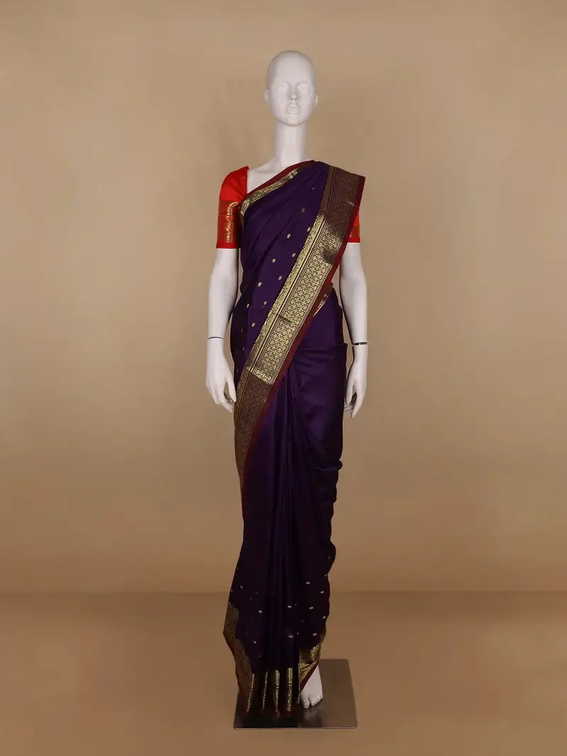 Royal Purple Floral And  Butta Design Zari Weaving Soft Silk Saree 1