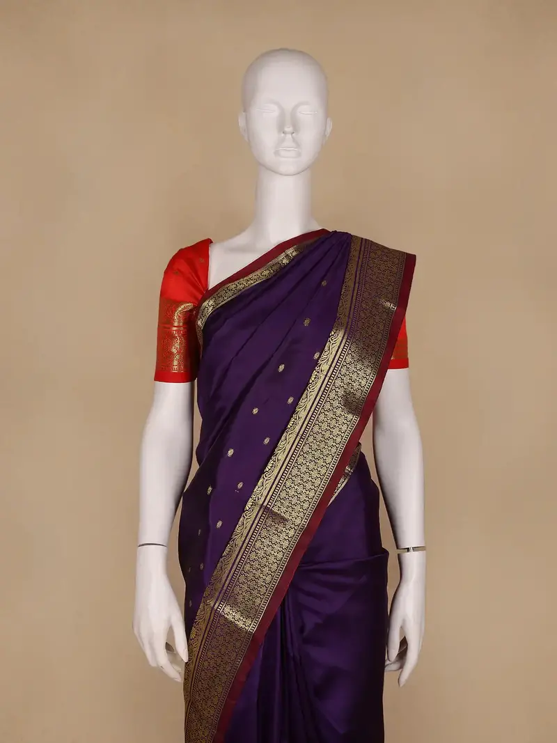 Royal Purple Floral And Butta Design Zari Weaving Soft Silk Saree 2