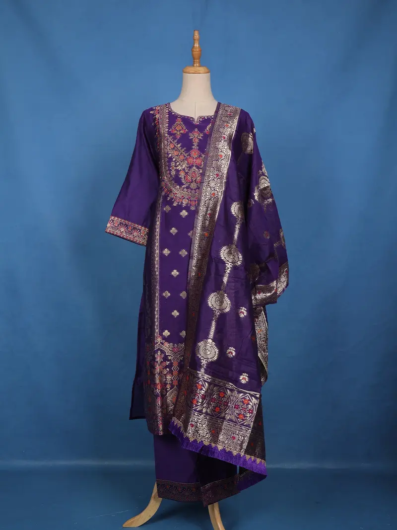 Royal Purple Floral Zari Embroidered Silk Salwar Suit With Dupatta 1