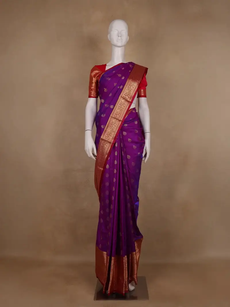 Royal Purple Paisley Design Banarasi Silk Saree 1
