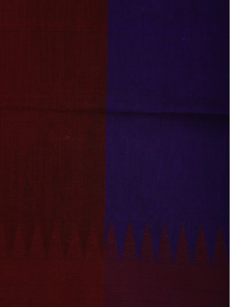 Royal Purple Solid Design Kalyani Cotton Saree With Contrast Temple Border 2