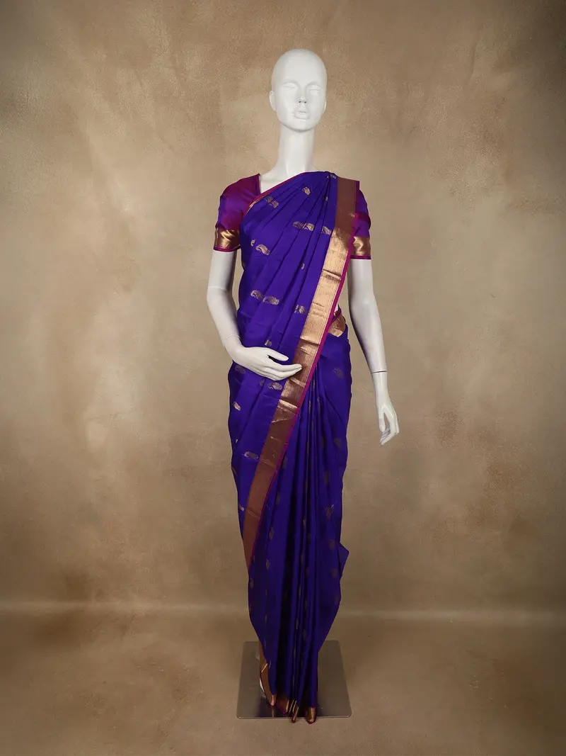 Royal Violet Butta Zari Woven Design Pure Kanchipuram Silk Saree With Contrast Zari Border 1