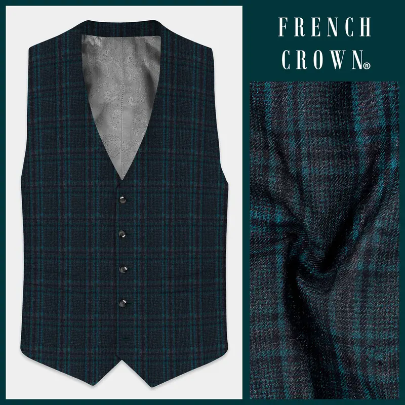 Royale-Cyprus Blue Plaid Tweed Waistcoat 1