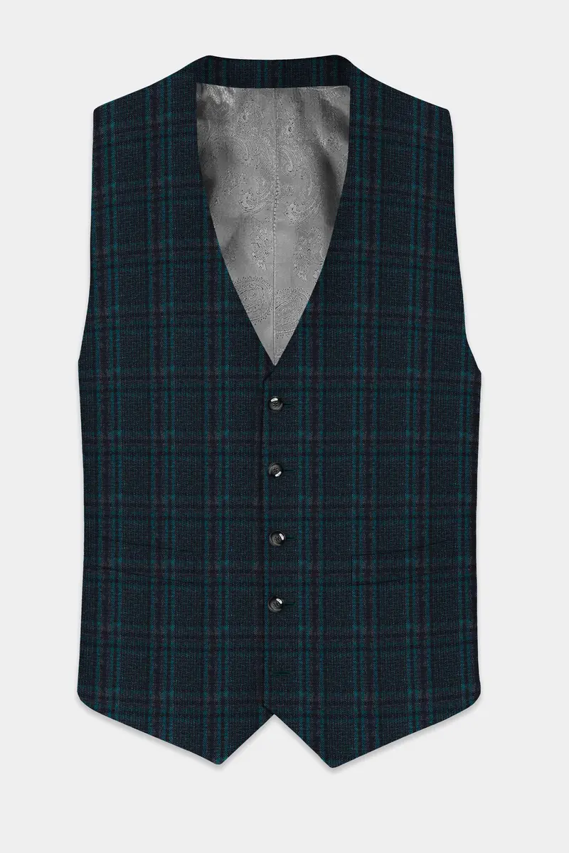 Royale-Cyprus Blue Plaid Tweed Waistcoat 2