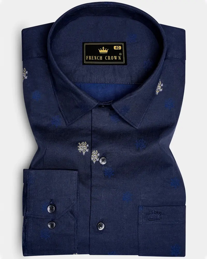 Royale-Vulcan Blue Floral Butta Jacquard Textured Premium Cotton Dress Shirt 10