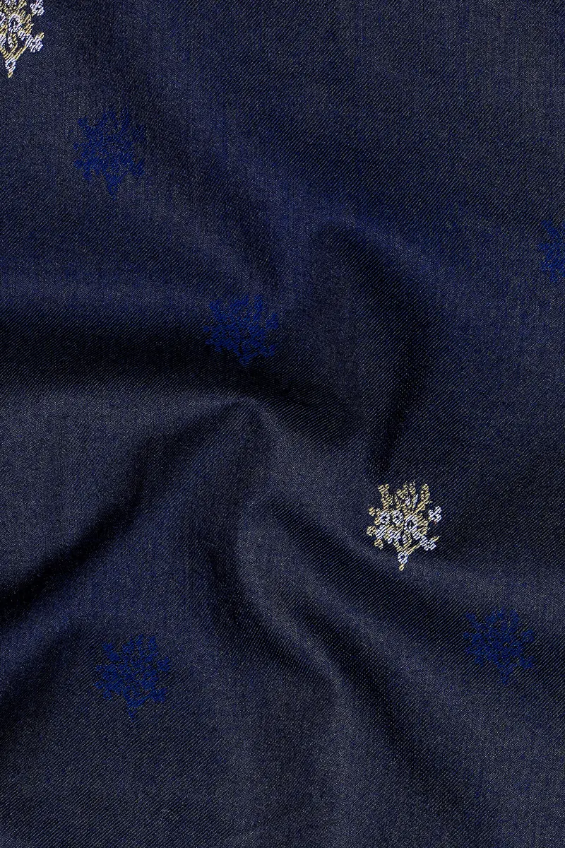 Royale-Vulcan Blue Floral Butta Jacquard Textured Premium Cotton Dress Shirt 3