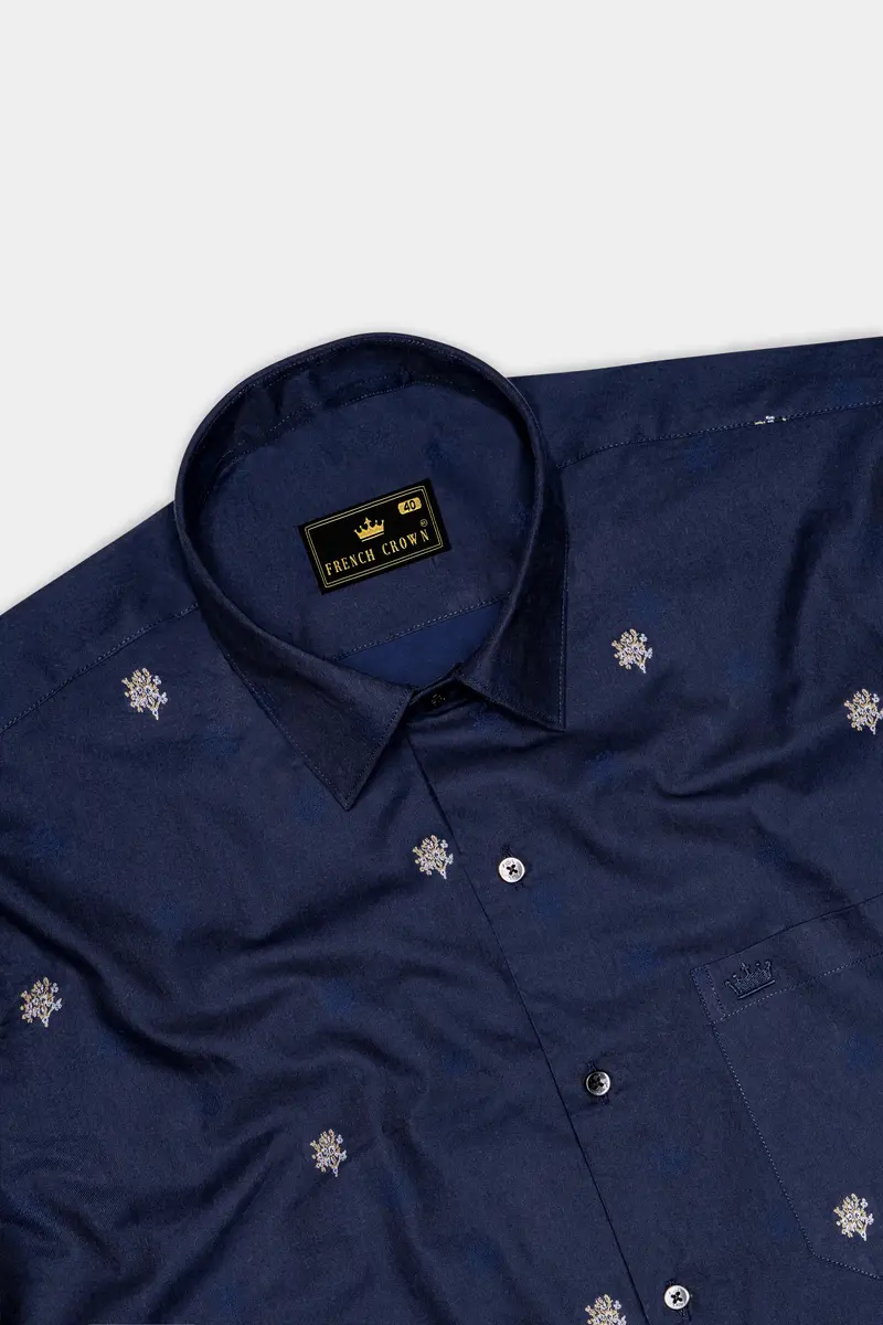 Royale-Vulcan Blue Floral Butta Jacquard Textured Premium Cotton Dress Shirt 5