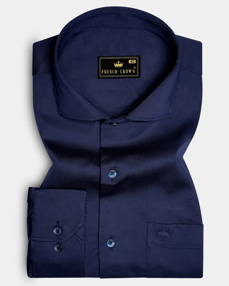 Royalglint-Prussian Blue Solid Subtle Sheen Super Soft Premium Cotton Dress Shirt 10