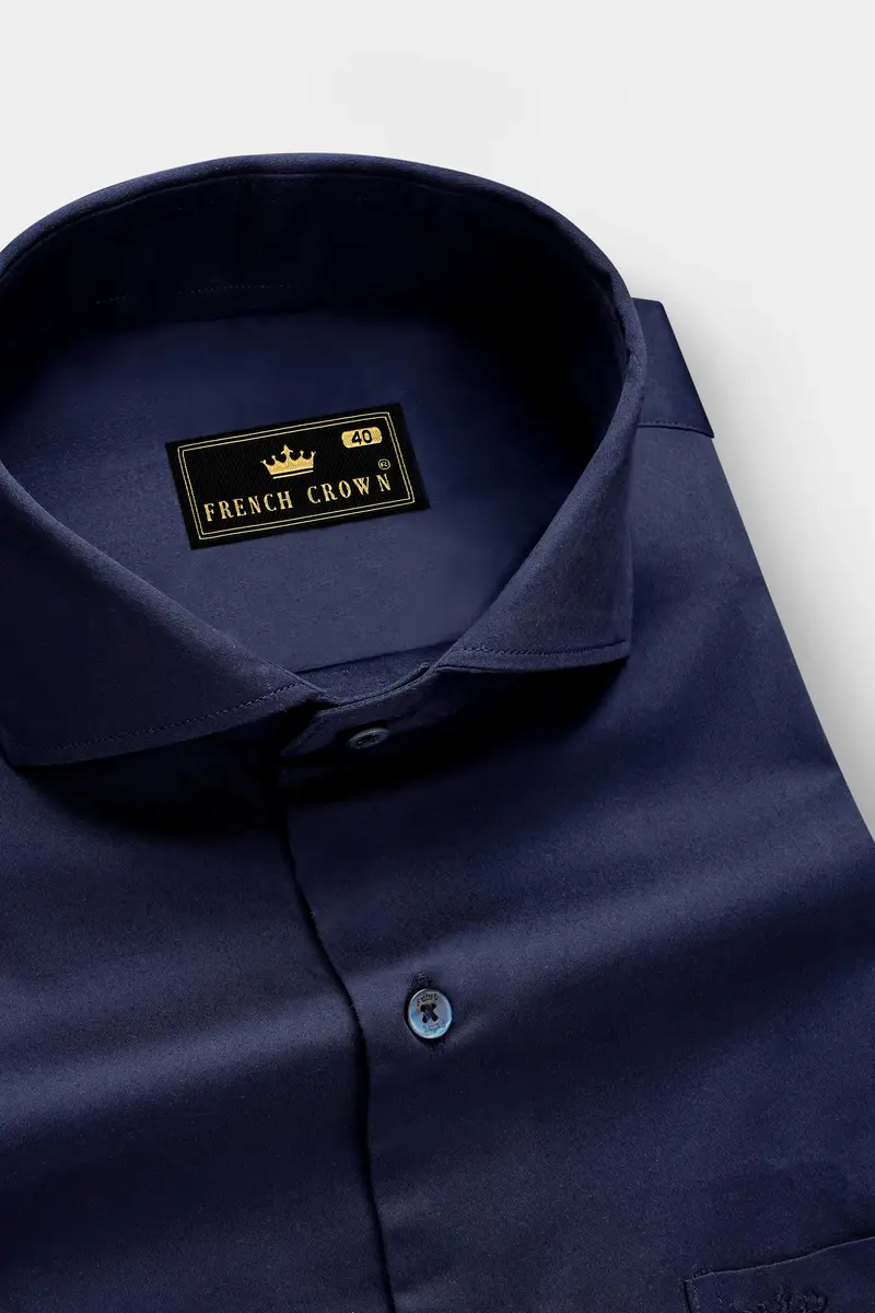 Royalglint-Prussian Blue Solid Subtle Sheen Super Soft Premium Cotton Dress Shirt 2