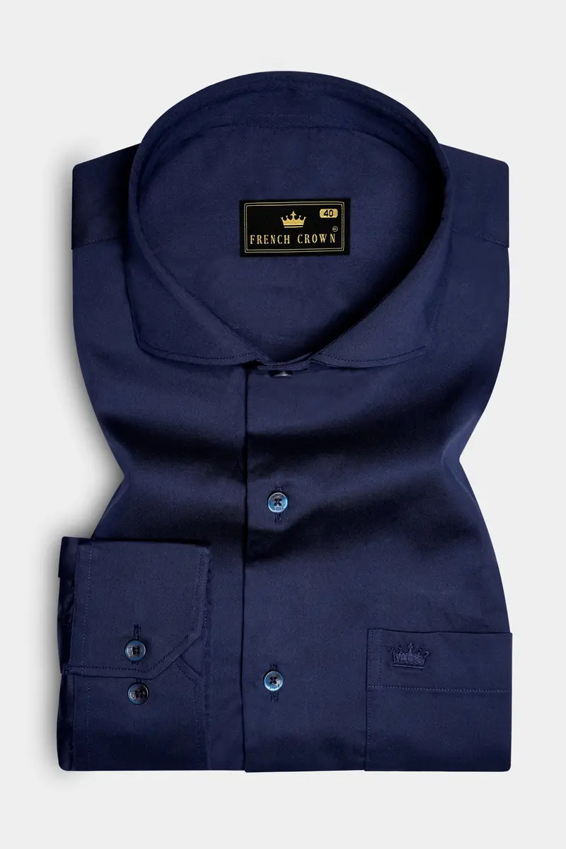 Royalglint-Prussian Blue Solid Subtle Sheen Super Soft Premium Cotton Dress Shirt 4