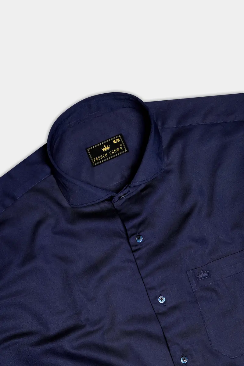 Royalglint-Prussian Blue Solid Subtle Sheen Super Soft Premium Cotton Dress Shirt 5