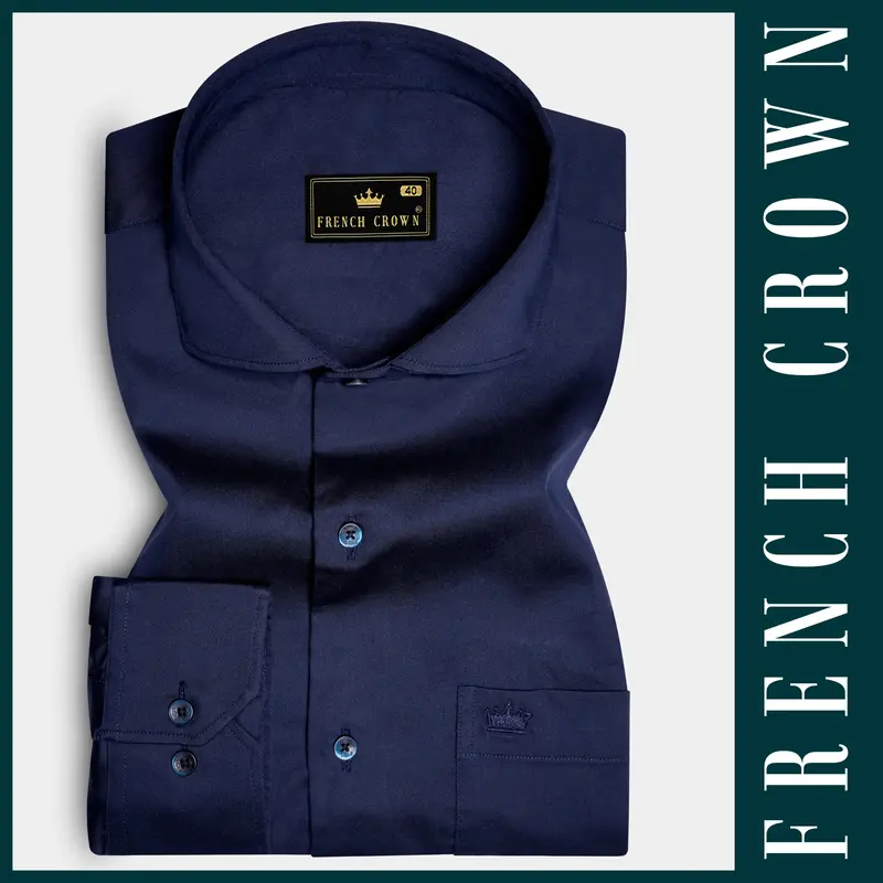 Royalglint-Prussian Blue Solid Subtle Sheen Super Soft Premium Cotton Dress Shirt 6