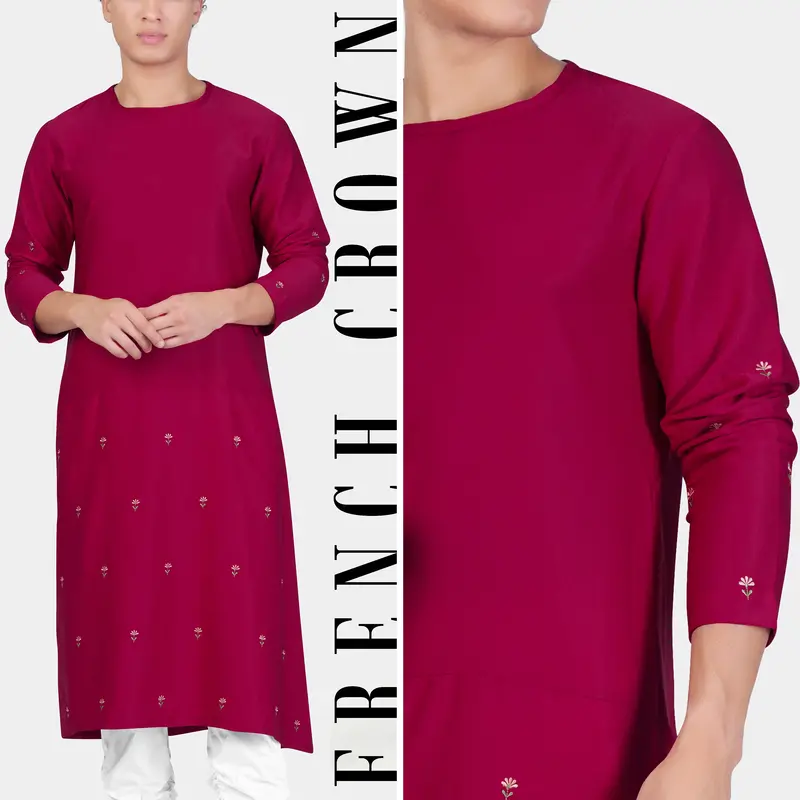 Rubine Maroon Floral Embroidered Viscose Designer Kurta 1