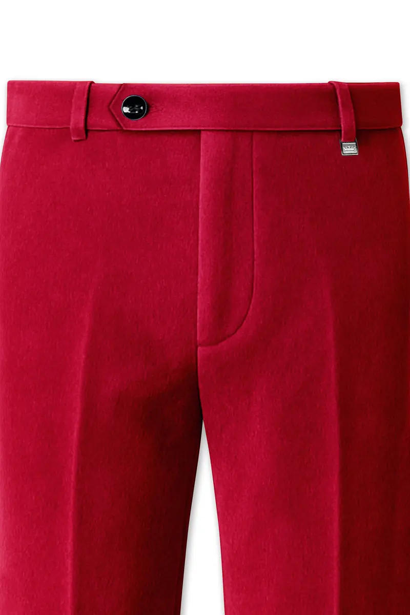 Rubivell-Carmine Red Velvet Peak Lapel Tuxedo Suit 12