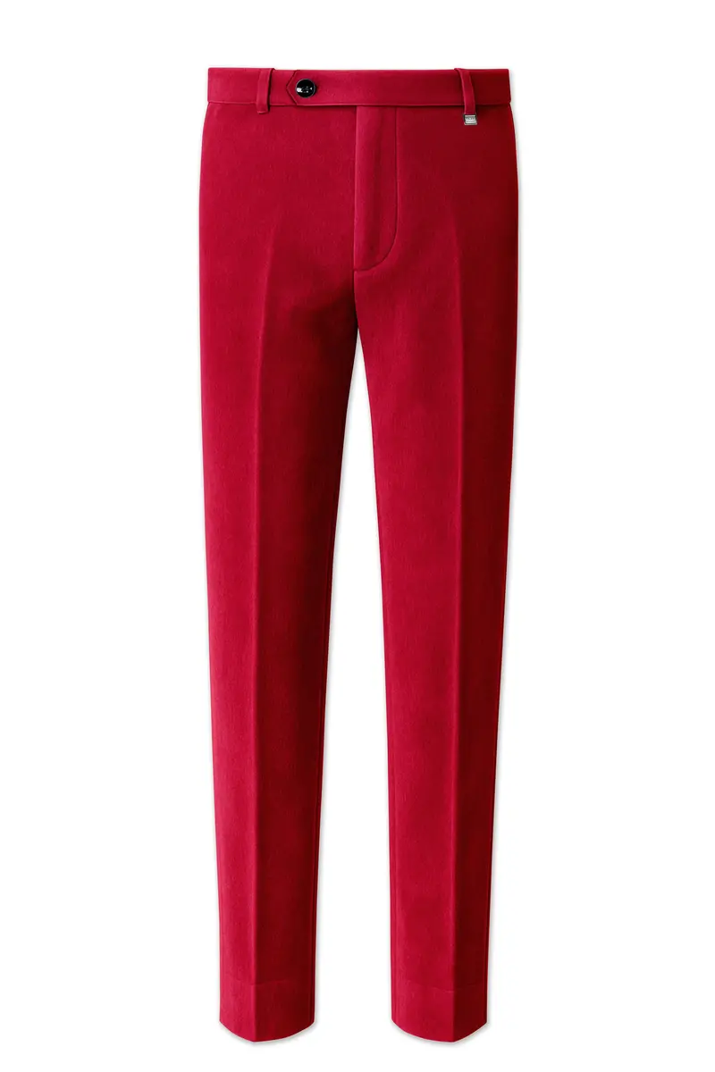 Rubivell-Carmine Red Velvet Peak Lapel Tuxedo Suit 13