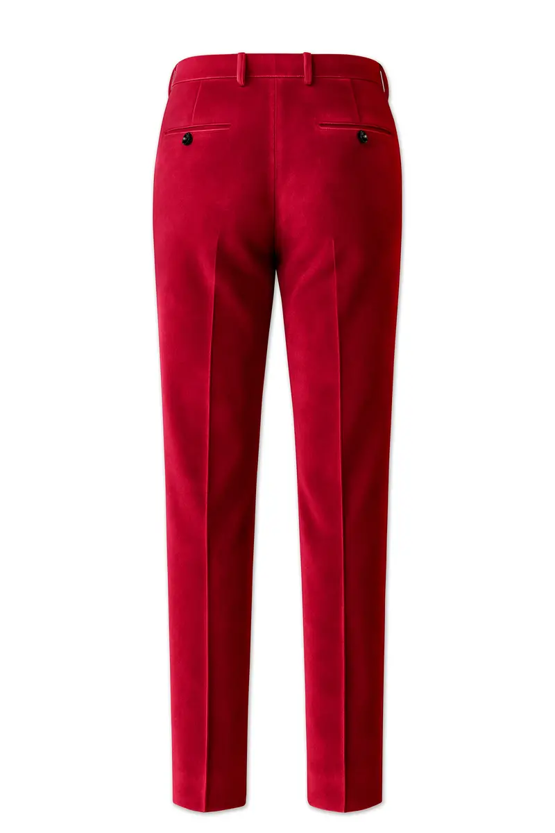 Rubivell-Carmine Red Velvet Peak Lapel Tuxedo Suit 14