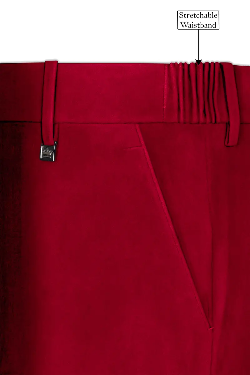 Rubivell-Carmine Red Velvet Peak Lapel Tuxedo Suit 15