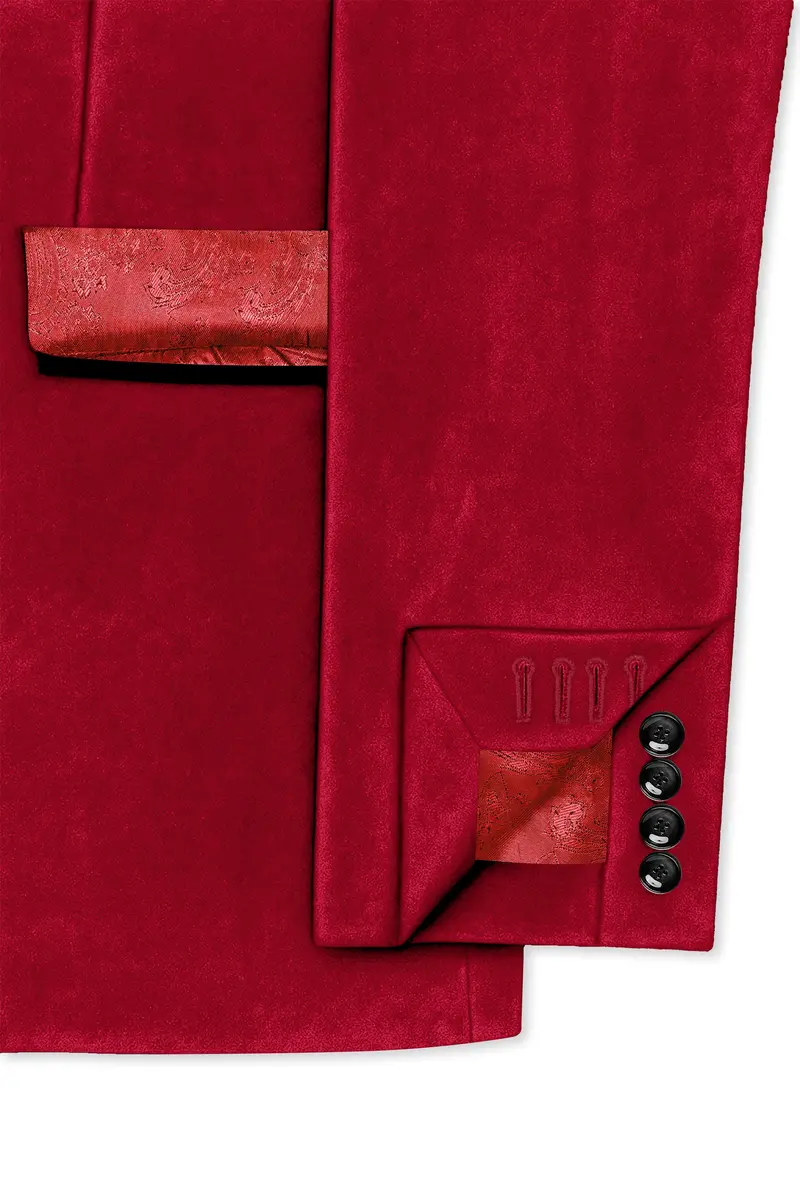 Rubivell-Carmine Red Velvet Peak Lapel Tuxedo Suit 7