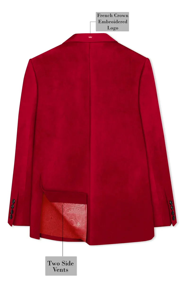 Rubivell-Carmine Red Velvet Peak Lapel Tuxedo Suit 9
