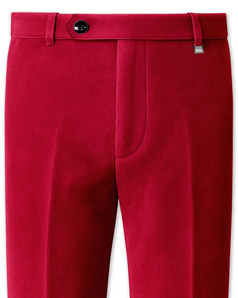 Rubivell-Carmine Red Velvet Stretchable Waistband Pant 1