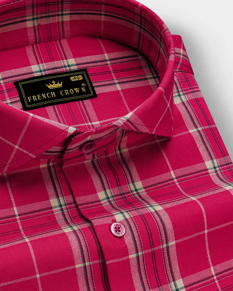 Rubrano-Shiraz Red Plaid Oxford Premium Cotton Semi Formal Shirt 1