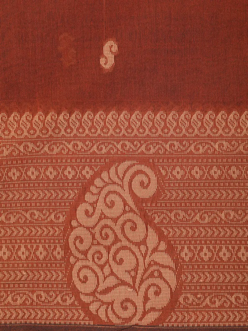 Rust Brown Paisley Butta Woven Design Cotton Saree With Self Border 2