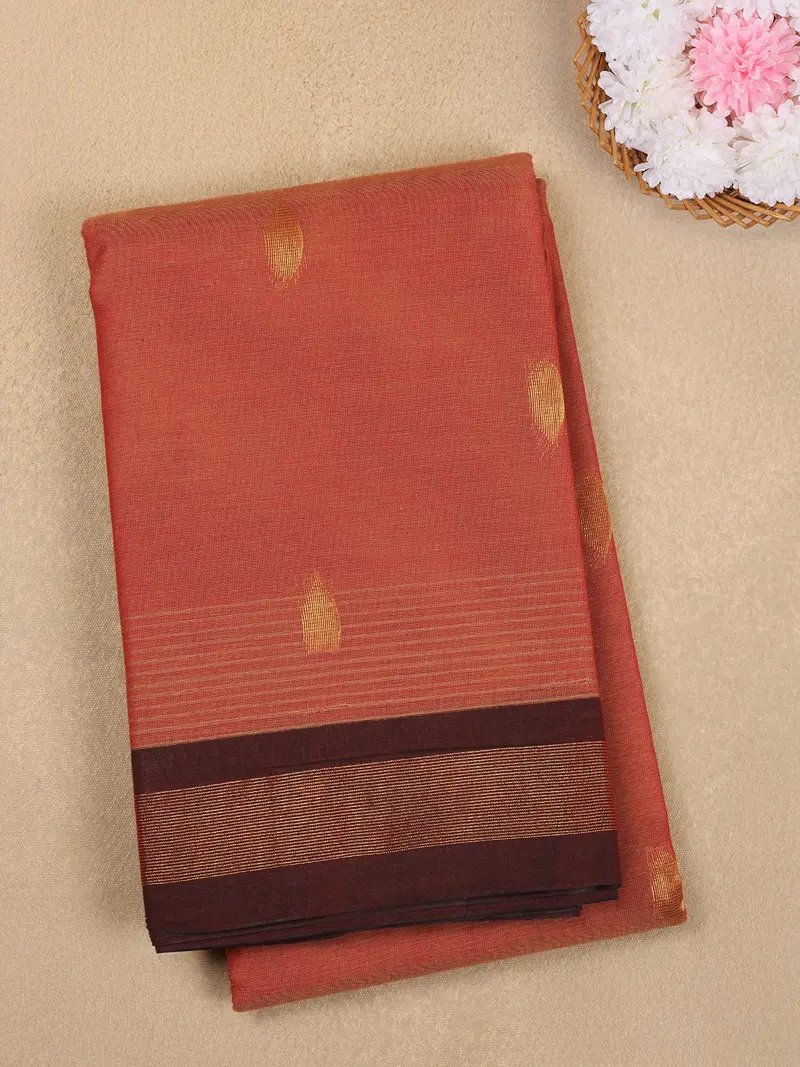 Rust Orange Butta Woven Design Cotton Saree With Contrast Border 1