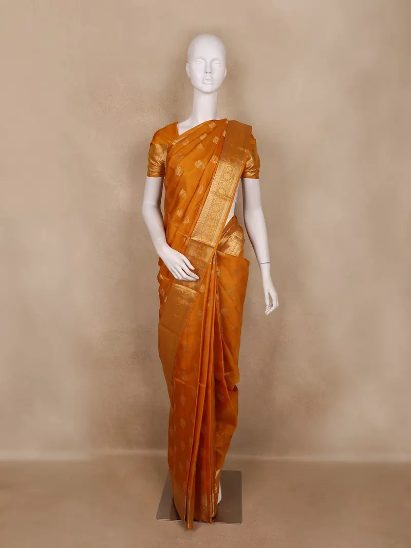 Rust Orange Butta Woven Design Kanchipuram Silk Saree 1