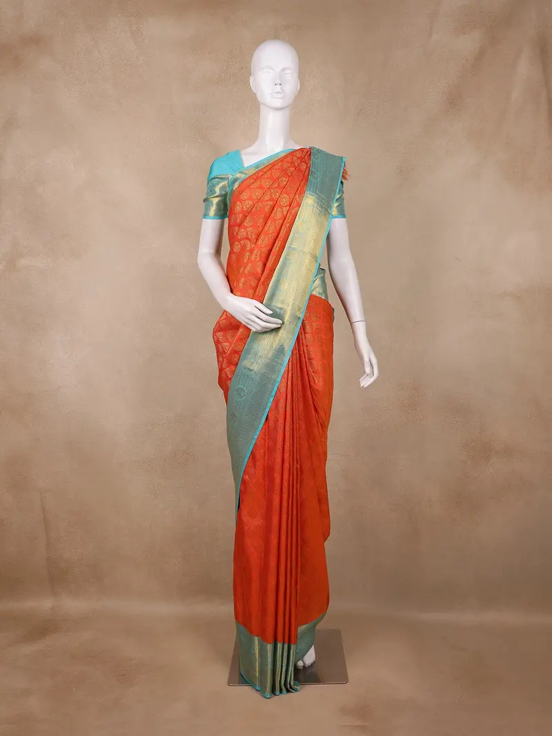 Rust Orange Butta Woven Design Kanchipuram Silk Saree 1