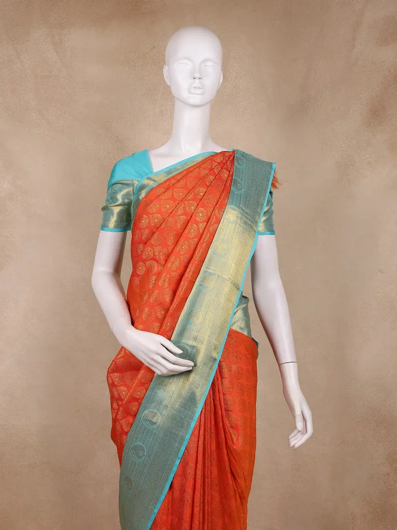 Rust Orange Butta Woven Design Kanchipuram Silk Saree 2