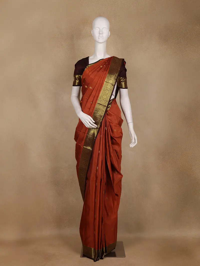 Rust Orange Butta Woven Design Pure Kanchipuram Silk Saree 1