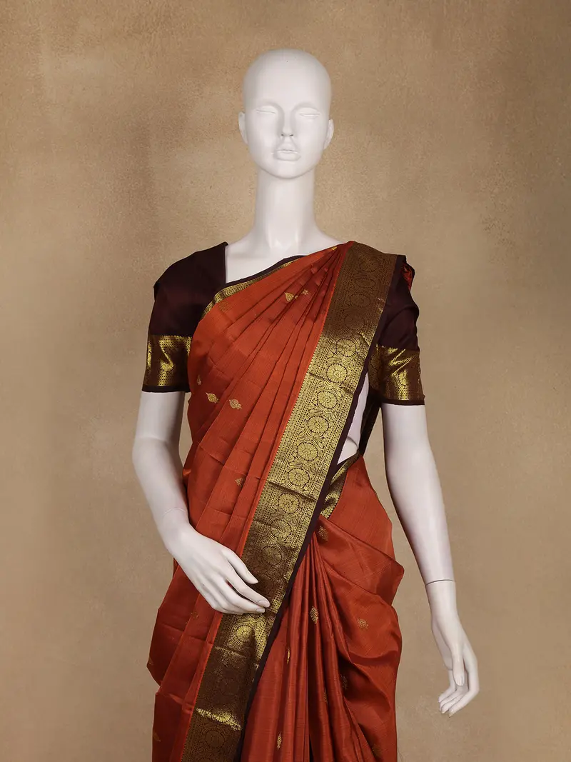 Rust Orange Butta Woven Design Pure Kanchipuram Silk Saree 2