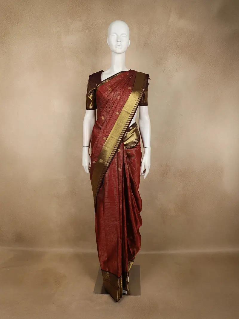 Rust Orange Butta Zari Woven Design Pure Kanchipuram Silk Saree With Contrast Zari Border 1