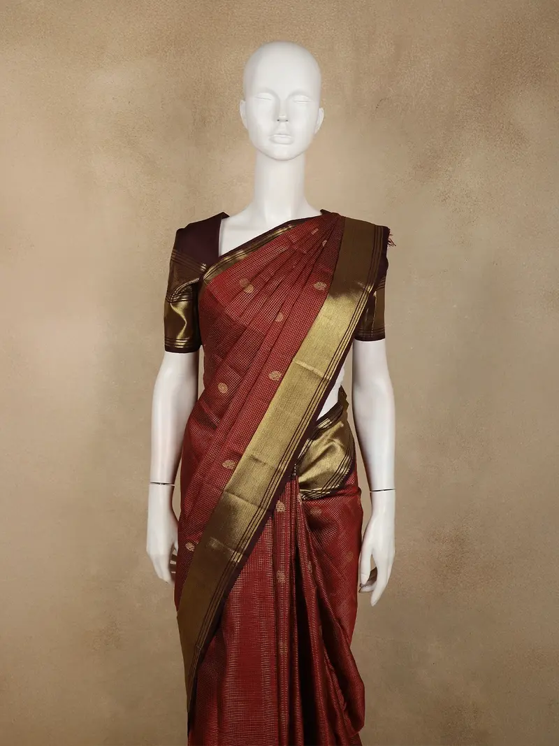 Rust Orange Butta Zari Woven Design Pure Kanchipuram Silk Saree With Contrast Zari Border 2