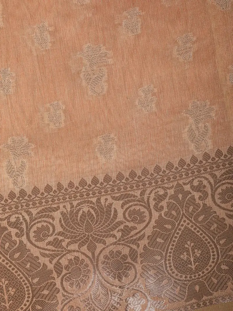 Rust Orange Floral Design Woven Tissue Silk Saree 2