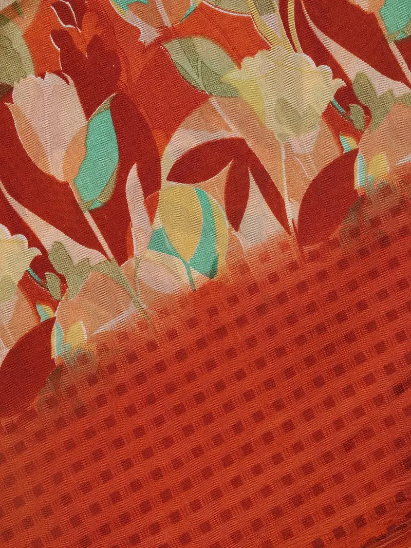 Rust Orange Floral Prints Fancy Cotton Saree 2