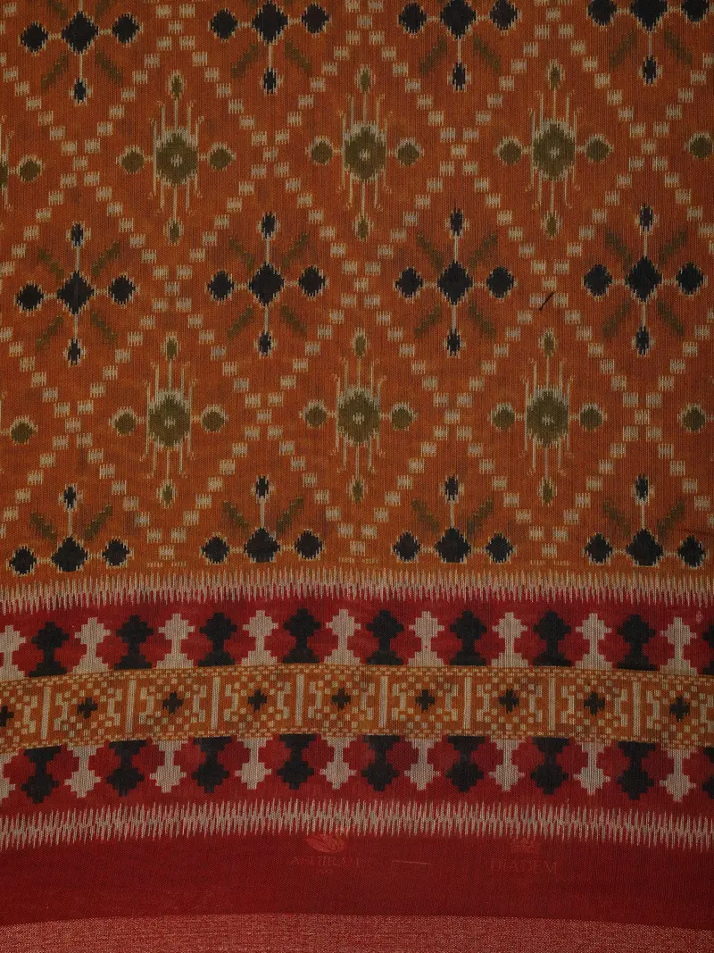 Rust Orange Geometric Printed Design Blended Cotton Saree With Contrast Border 2