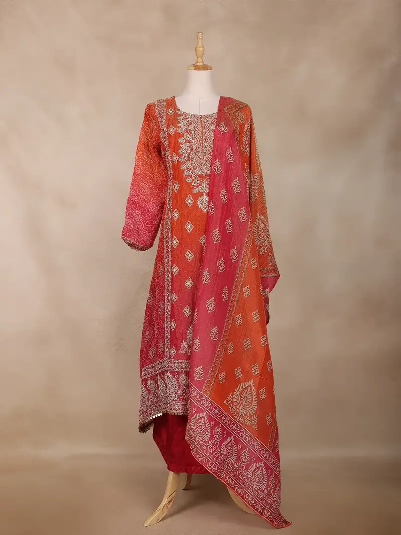 Rust Orange Motifs Design Georgette Straight Cut Salwar Suit 1
