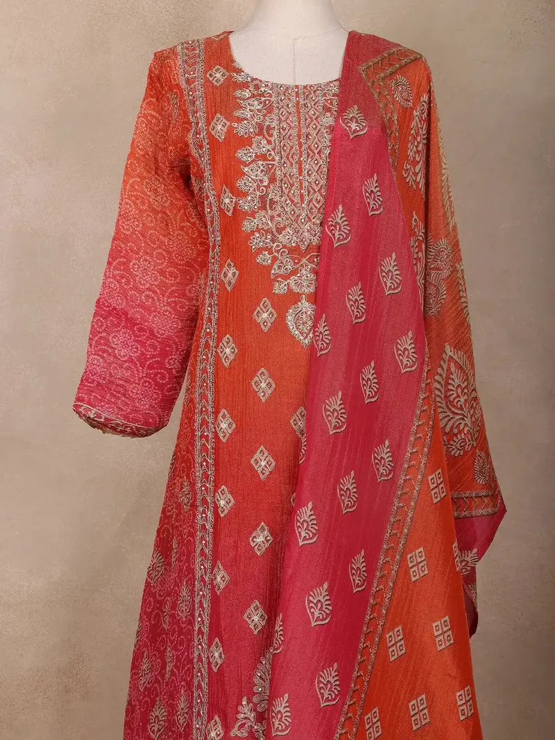 Rust Orange Motifs Design Georgette Straight Cut Salwar Suit 2