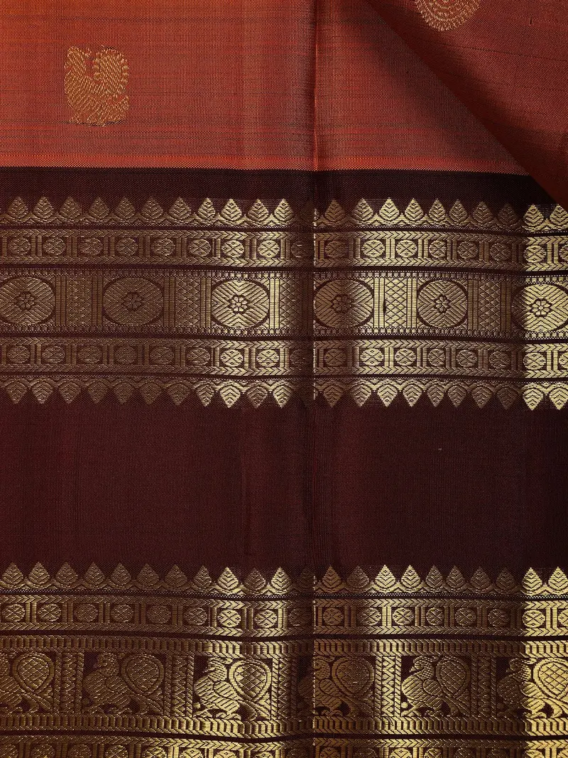 Rust Orange Peacock Woven Pure Kanchipuram Silk Saree 2
