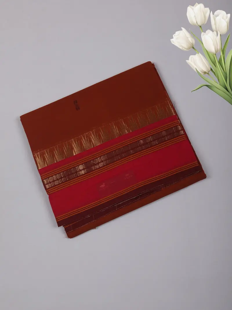 Rust Orange Plain Silk Saree With Contrast Pink Zari Border 1