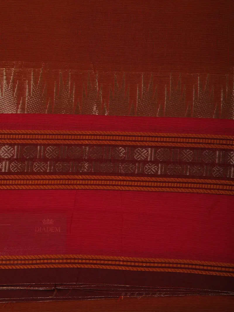 Rust Orange Plain Silk Saree With Contrast Pink Zari Border 2