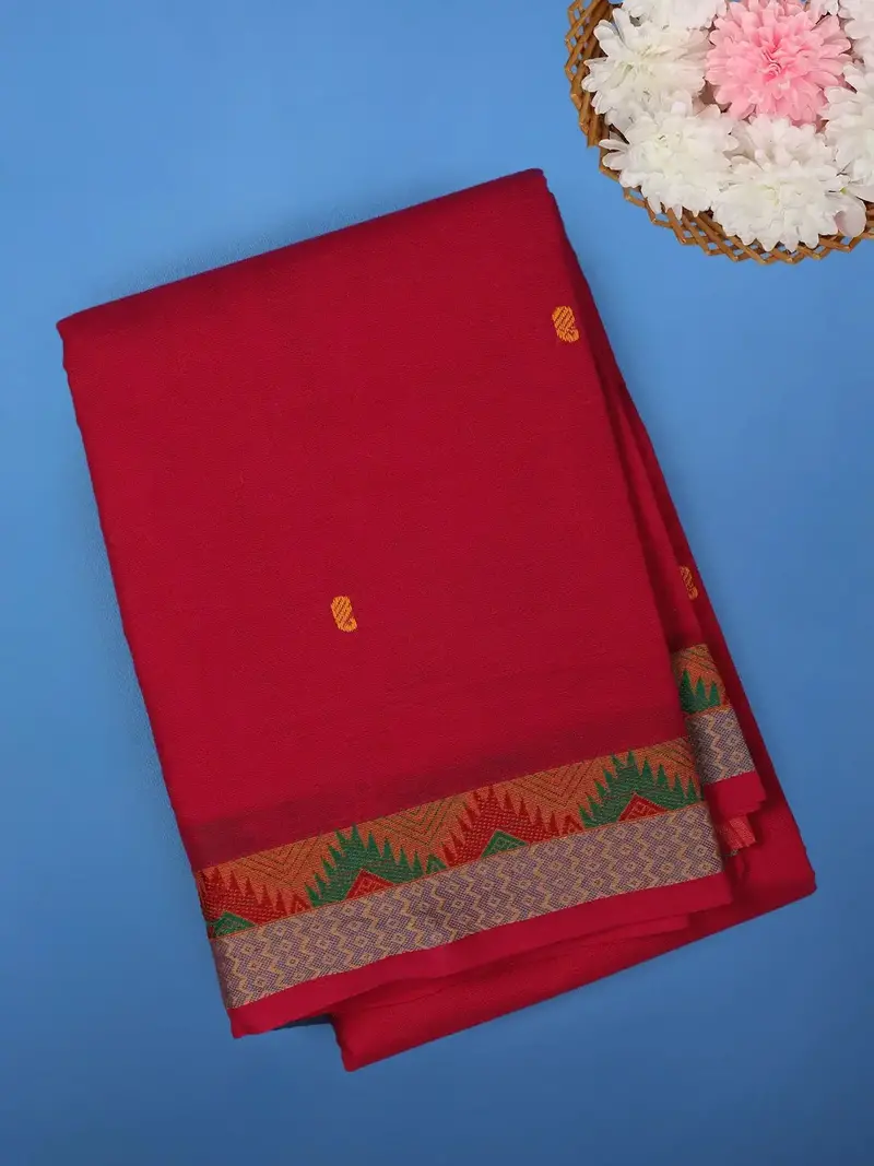 Rust Orange Solid Cotton Saree Print Border 1