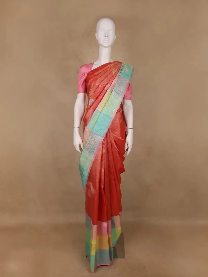 Rust Orange Zari Woven Kanchipuram Silk Saree 1