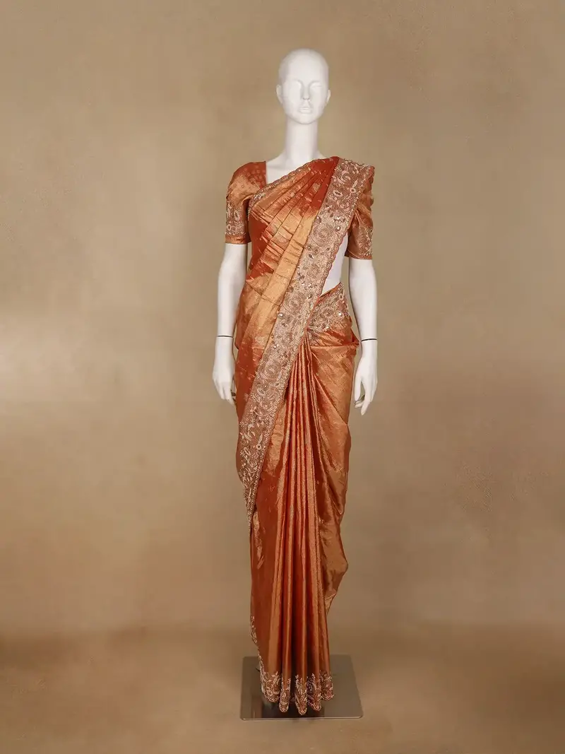 Rust Orange Zari Woven Silk Saree With Sequin Embroidered Border 1