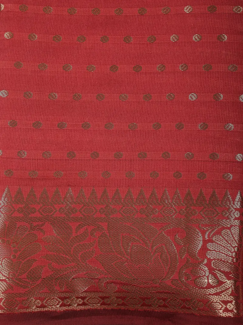 Rust Red Butta Zari Woven Design Semi Silk Saree With Floral Border 2