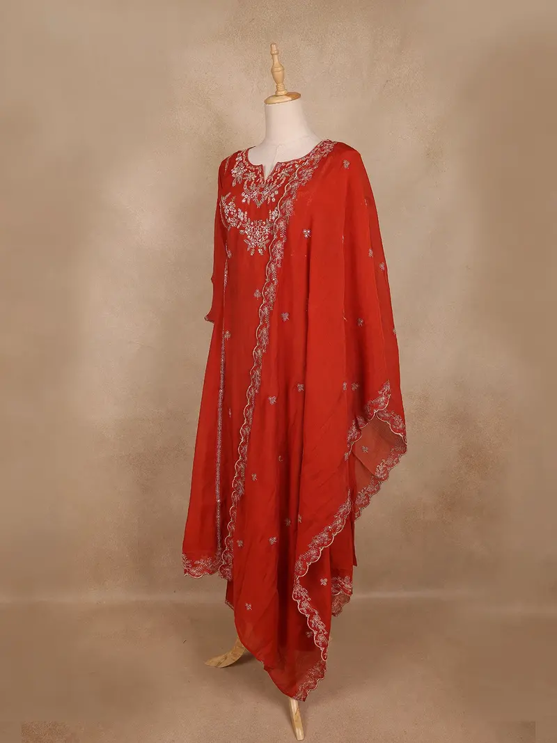 Rust Red Floral Embroidered Design Georgette Salwar Suit 3